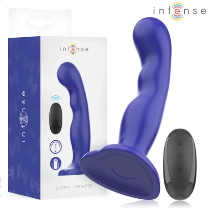 Intense - shorty vibrador con ventosa azul control remoto